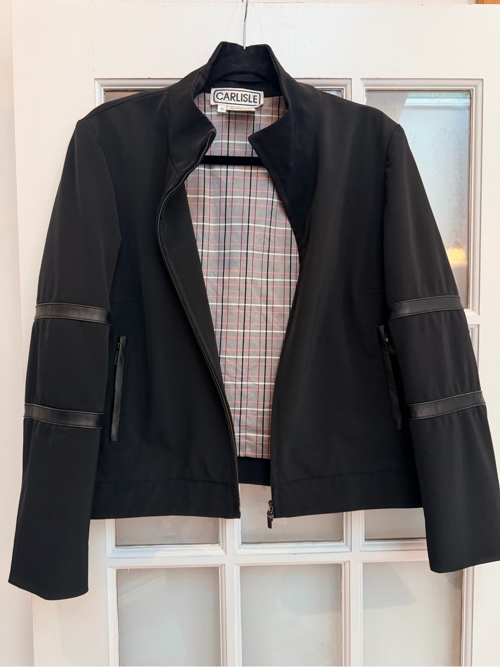 Vintage Carlisle Y2K Black Leather Accents Zip-Front Bomber Jacket Size 10 Med - Picture 4 of 11